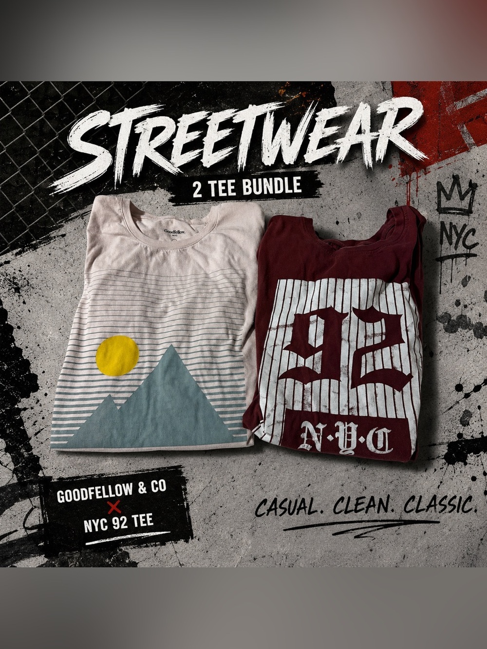 Bundle of 2 Men’s Graphic T-Shirts | Goodfellow & NYC 92 Tee | Casual Streetwear